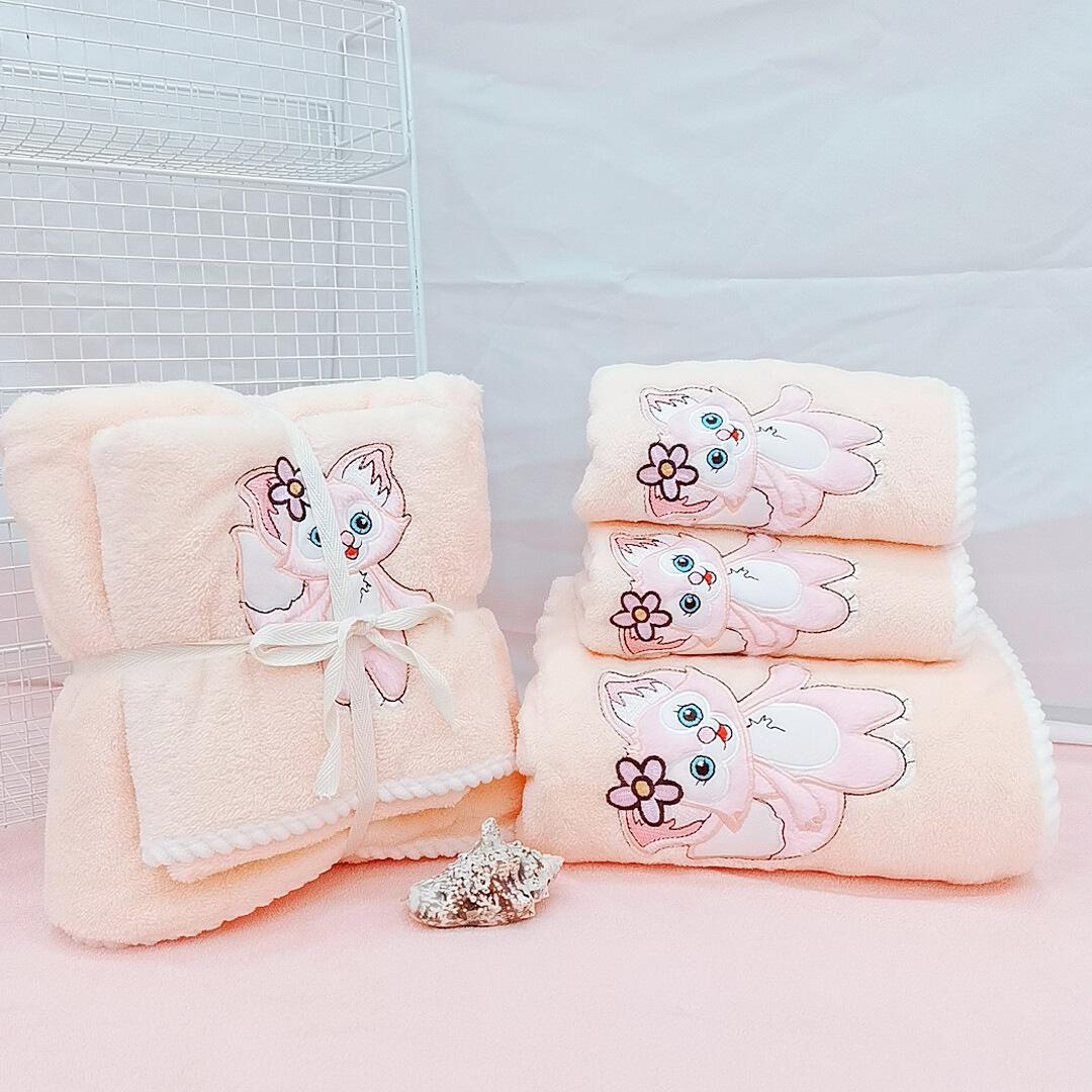 

New Cartoon Embroidered Coral Fleece Towel Combination Set, Tigger Shirley Rose Towel Set Towel (frosted bag)
