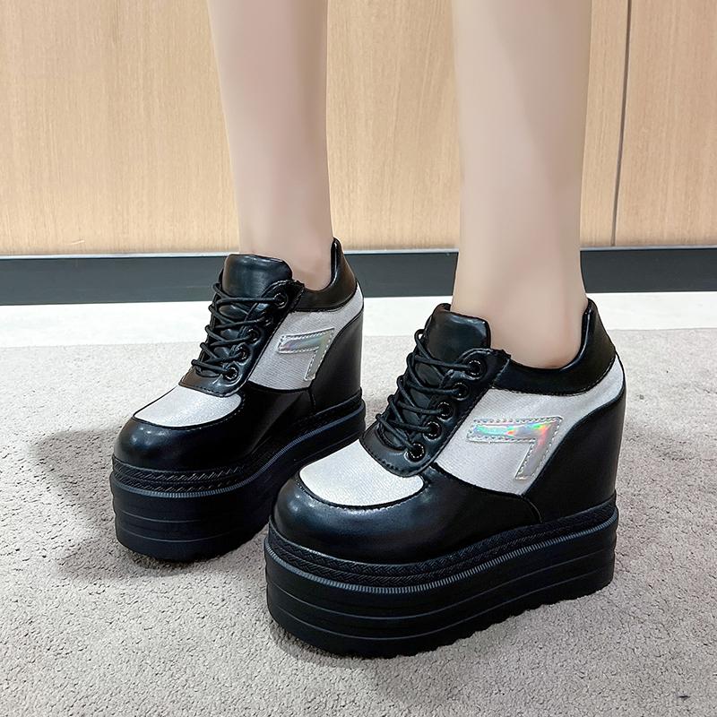 Fashion 2025 Autumn Women High Platform Shoes Height Increasing Casual Shoes 13CM Thick Sole Trainers Breathable Shoes Women Sneakers