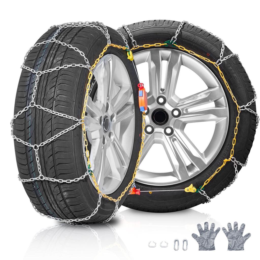 VEVOR Snow Tire Chains, Manganese Alloy Steel Emergency Traction Tire Chains, Tire Snow Chains for Cars, Pickups, SUVs, and Trucks, Silver, Set of 2