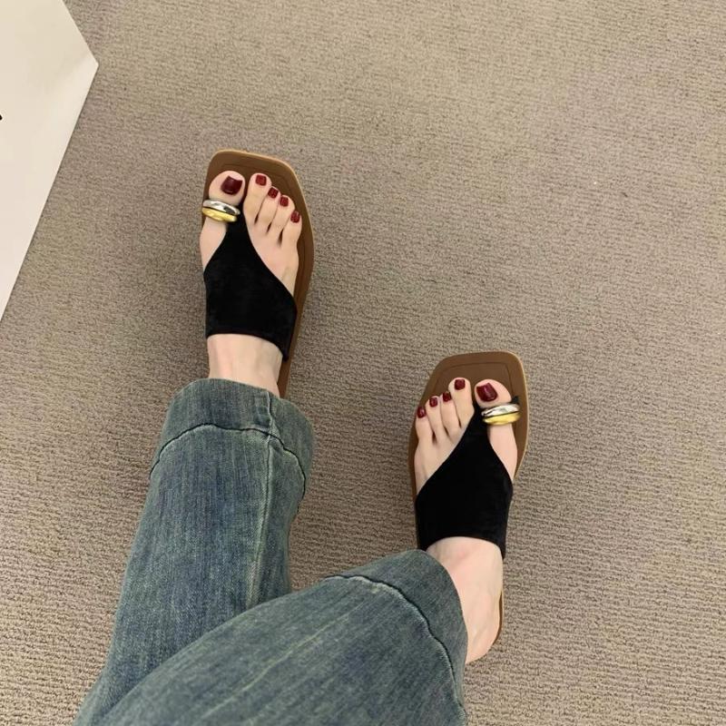 Fashion Flats Women Clip Toe Slippers Square Toe Sandals Flip Flops Casual Shoes Summer New 2025 Fashion Beach Slides Dress Sandalias