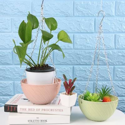 1 PC Fashion Succulent Plant  Balcony Bracketplant Flower Pots Hanging Basket Rattan Pattern Chains Flowerpot