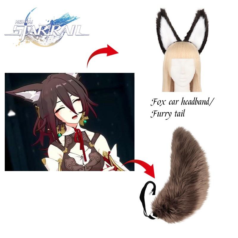 Rail Honkai Star Tingyun Cosplay Plush Fox Ear Headband Furry Tail Accessories