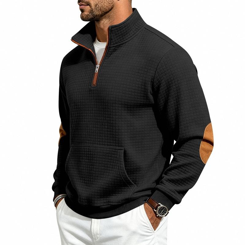 Men's Half-Zip Hoodie Long Sleeve Loose Fit Sweatshirt Pullover with Double Stitching and Paneled Design