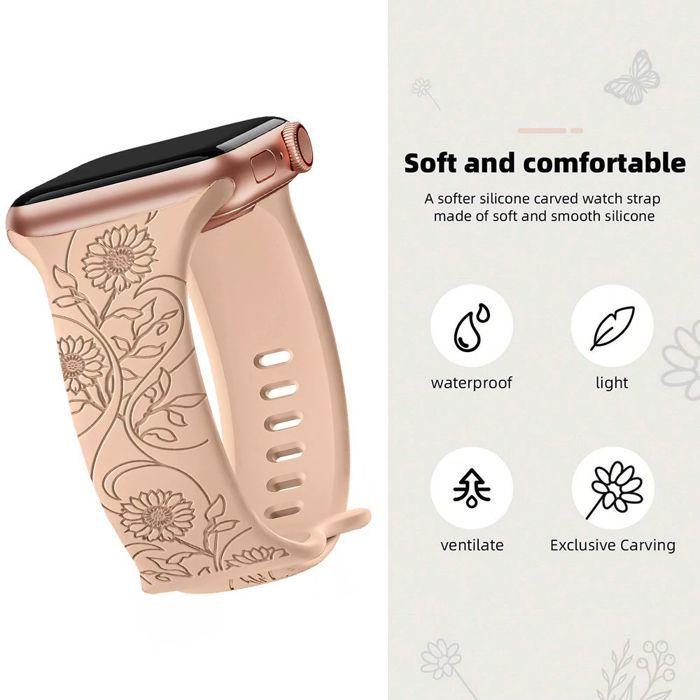 Bracelet pour Apple Watch Series 11 10 9 8 SE 7 6 5 4 3 2 1 Ultra 2 3, 42mm-44mm-45mm-46mm-49mm Silicone Motif Tournesol - Nude