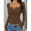 Women S V Neck Button Decorated Fitted Long Sleeve Top