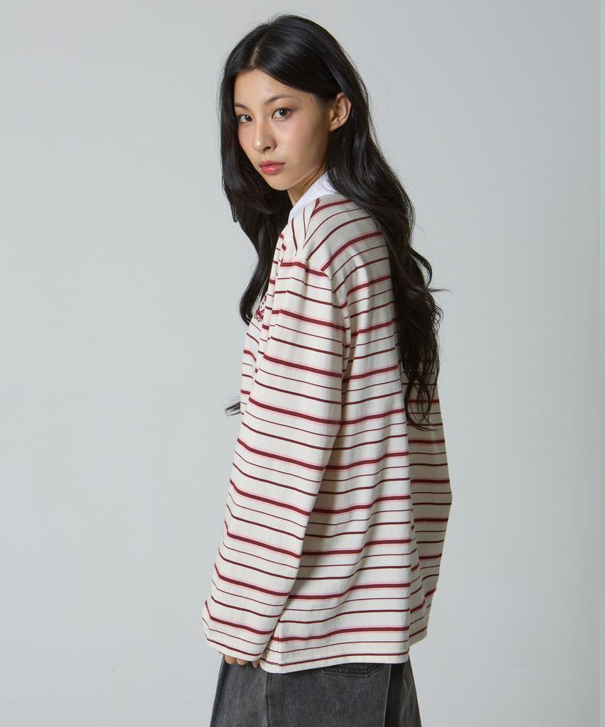 UNKNOWN PLANET Ivy Stripe Rugby Collar Shirt Pink