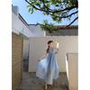 1011 Summer New Backless Chest Pad Blue Suspender Dress Seaside Atmosphere Temperament Vacation Dress