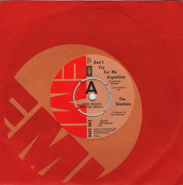 7inch Record SHADOWS - Don't Cry For Me Argentina EMI2890PROMO EMI 1978 UK Rock Used