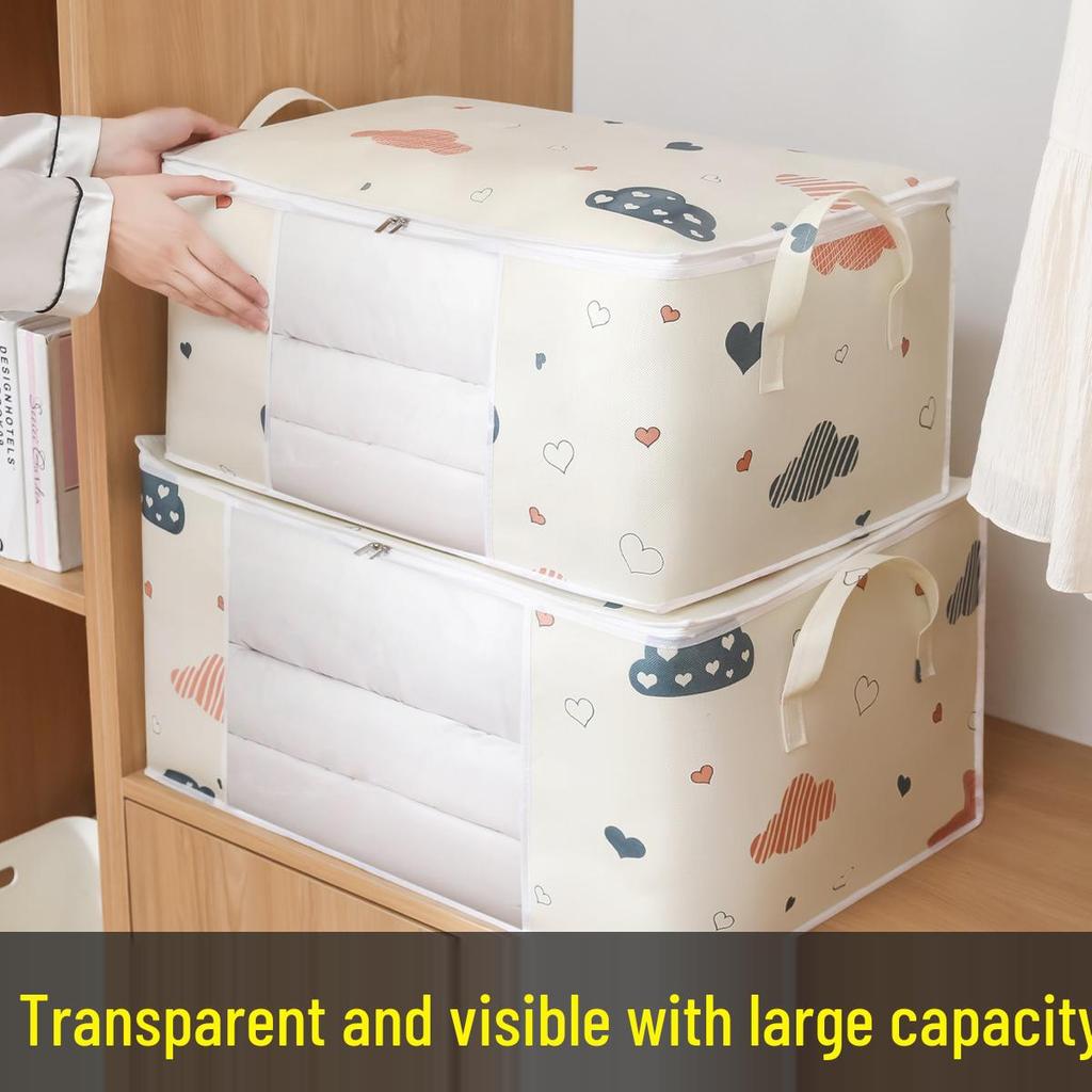 Large Capacity Transparent Window Quilt Storage Bag - Printed Cotton Bag for Clothes and Moving Organization