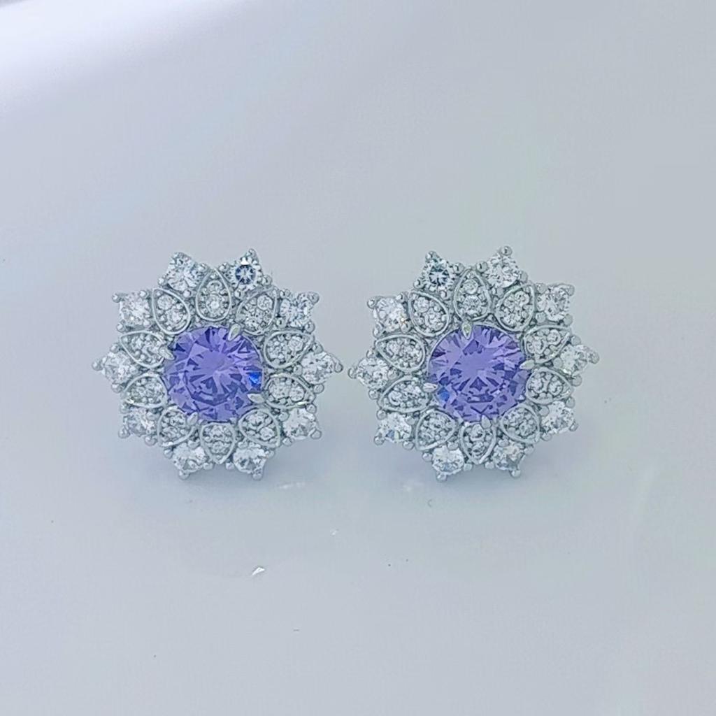 Fashion snow pollen diamond zircon stud earrings women's sunflower zircon flower earrings light luxury luxury high-end