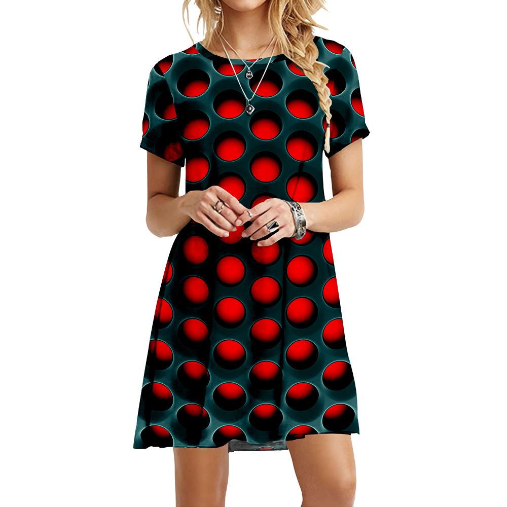 S-6XL Übergröße 3D Kreisdruck Kleid Damen Vision Art Mode Damenkleider Sommer Casual Kurzarm Locker A-Linien-Kleid