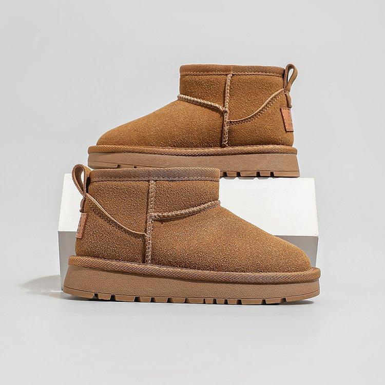 Cowhide version~ Classmate children's snow boots Boys and girls short boots Thickened and velvet winter boots Simple anti-skid moisture