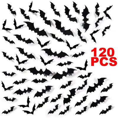 12-120 pegatinas de pared 3D de murciélago negro para Halloween, fiestas, hogar, decoración de jardín, accesorios de miedo, habitación infantil, bricolaje