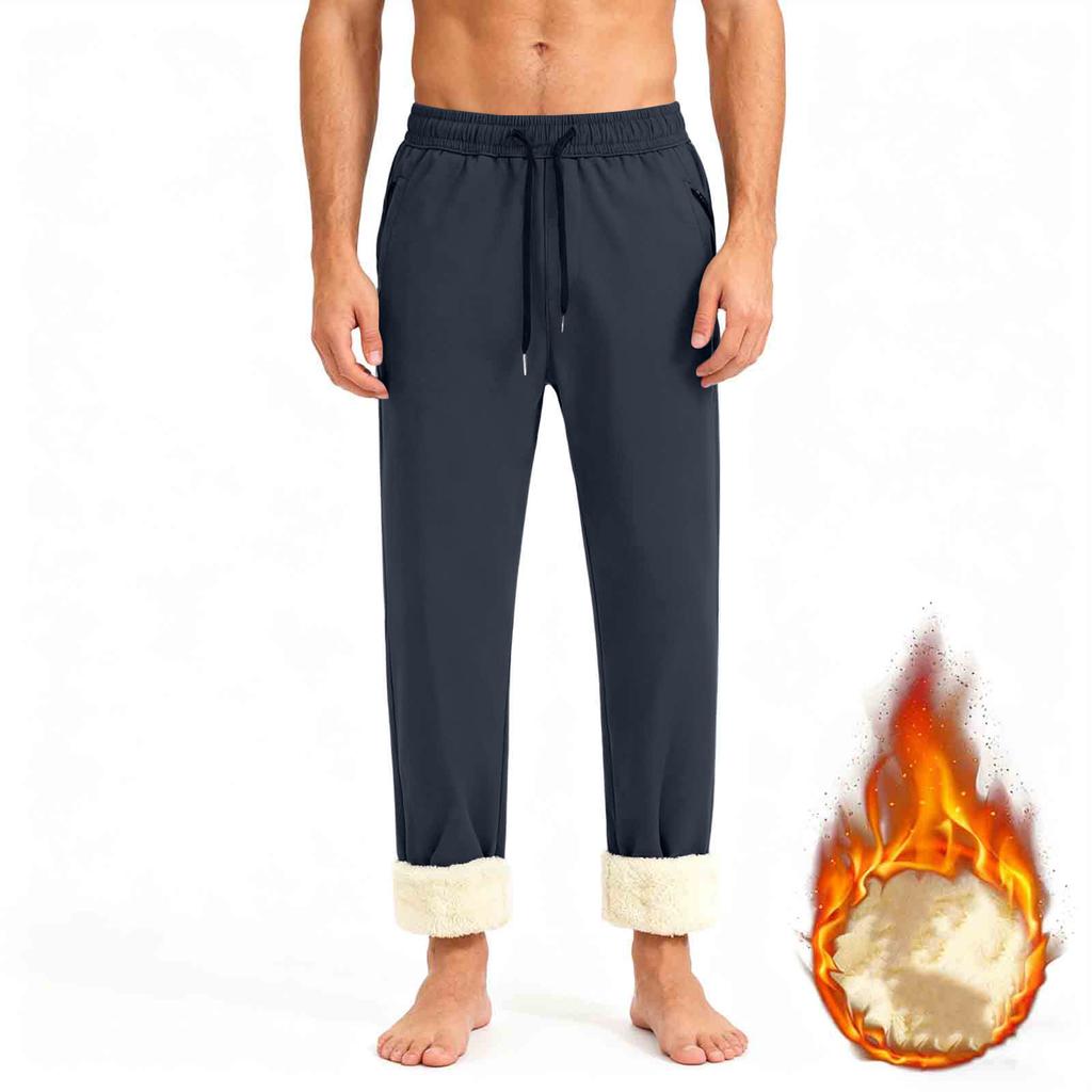 Men's Drawstring Pocket Fleece-Lined Straight-Leg Casual Pants