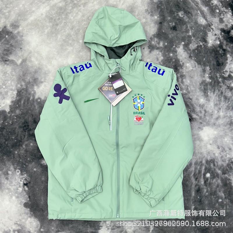 Brazil Team Mens Waterproof Windproof Hooded Jacket Winter Fleece Lined Outdoor Sports Coat Neymar Same Style