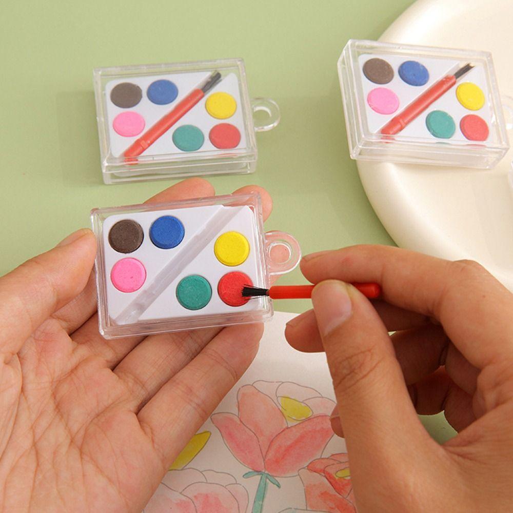 Portable with Painting Brush Watercolor Paint Set 6 Colors Washable Oil Painting Kit Solid Watercolor Pigment Prizes
