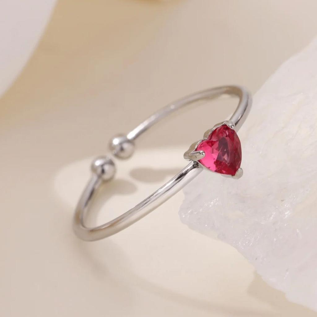 Fashion Zircon Heart Birthstone Rings For Women Stainless Steel Color Birthstone Ring Aesthetic Wedding Jewelry Gift