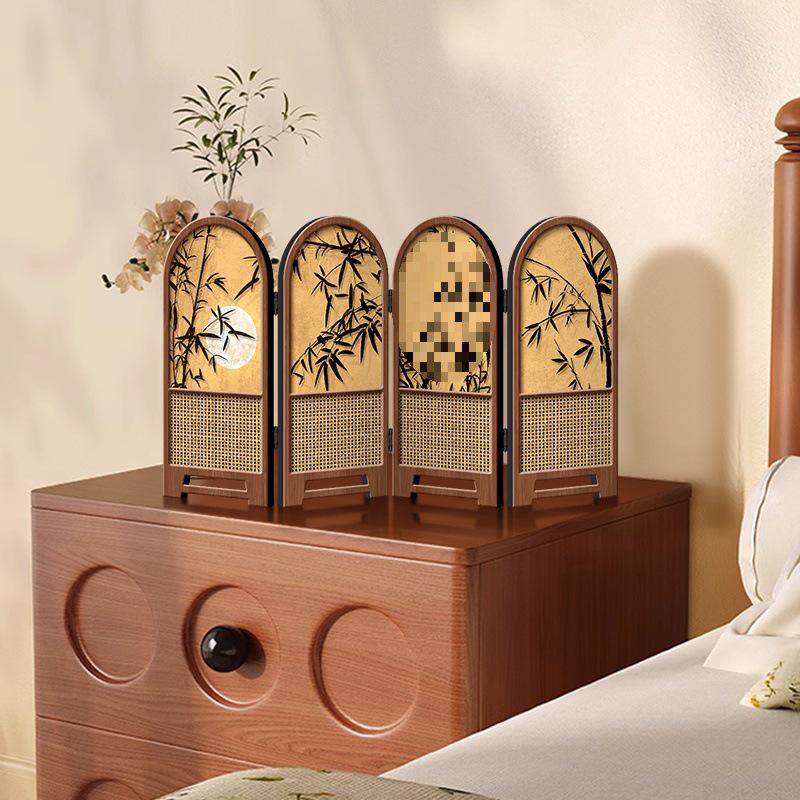 Chinese Bamboo Folding Screen Ornament - Desktop Display & TV Cabinet Decoration