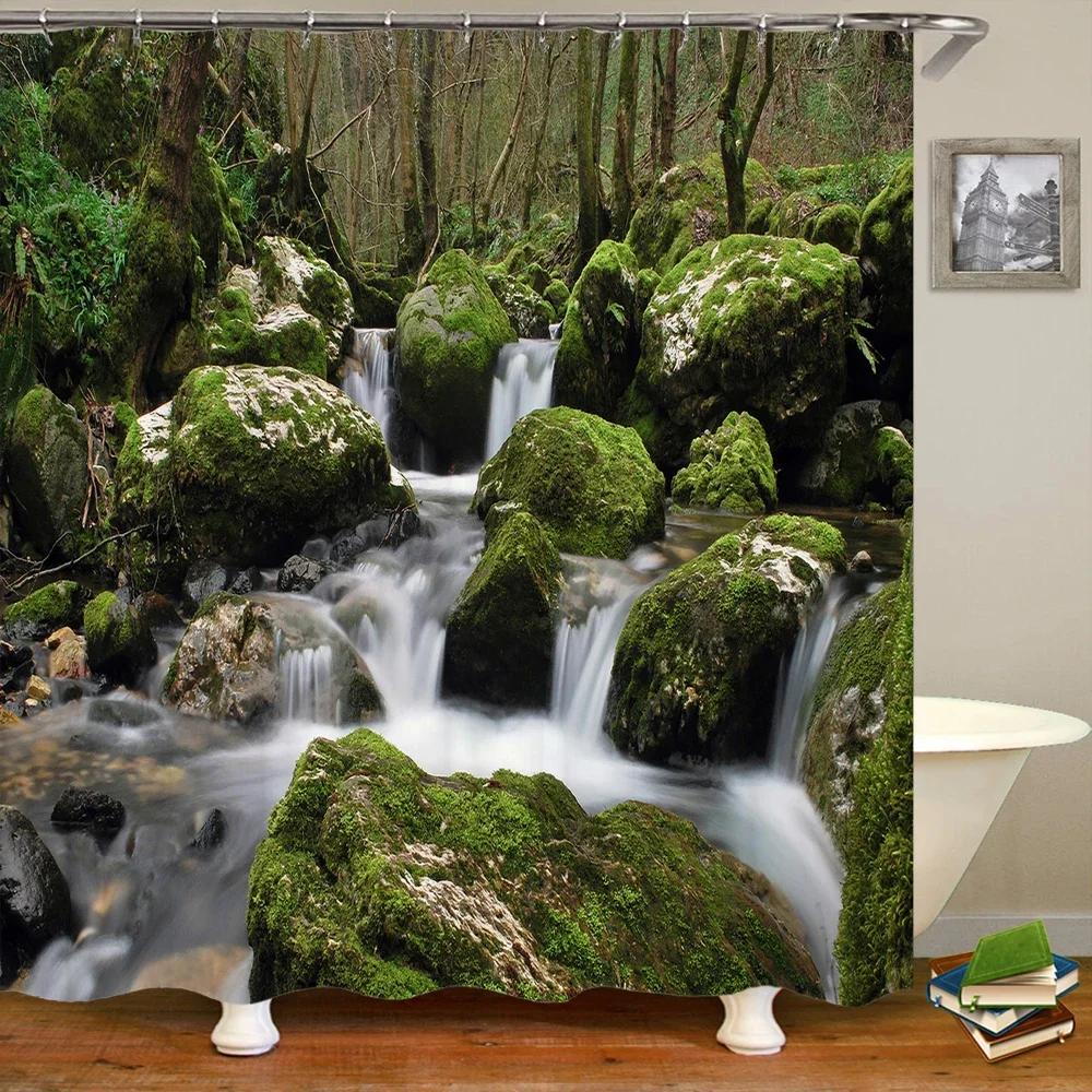 3D přírodní krajina vodopád les tištěná koupelnová sprchová závěs polyesterová vodotěsná závěs s háčky domácí dekorace závěs