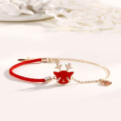 Pulseira Guochao Sensível à Temperatura que Muda de Cor Feminina Criativa Corte Bonito Tecelagem de Veado Corda Vermelha, com Sua Corda de Mão Até o Fim