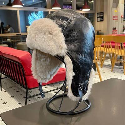 Sombrero Aviador Lei Feng Retro Coreano de Cuero PU - Cálido Gorro de Esquí de Felpa para Hombre y Mujer, Protección para las Orejas Otoño/Invierno