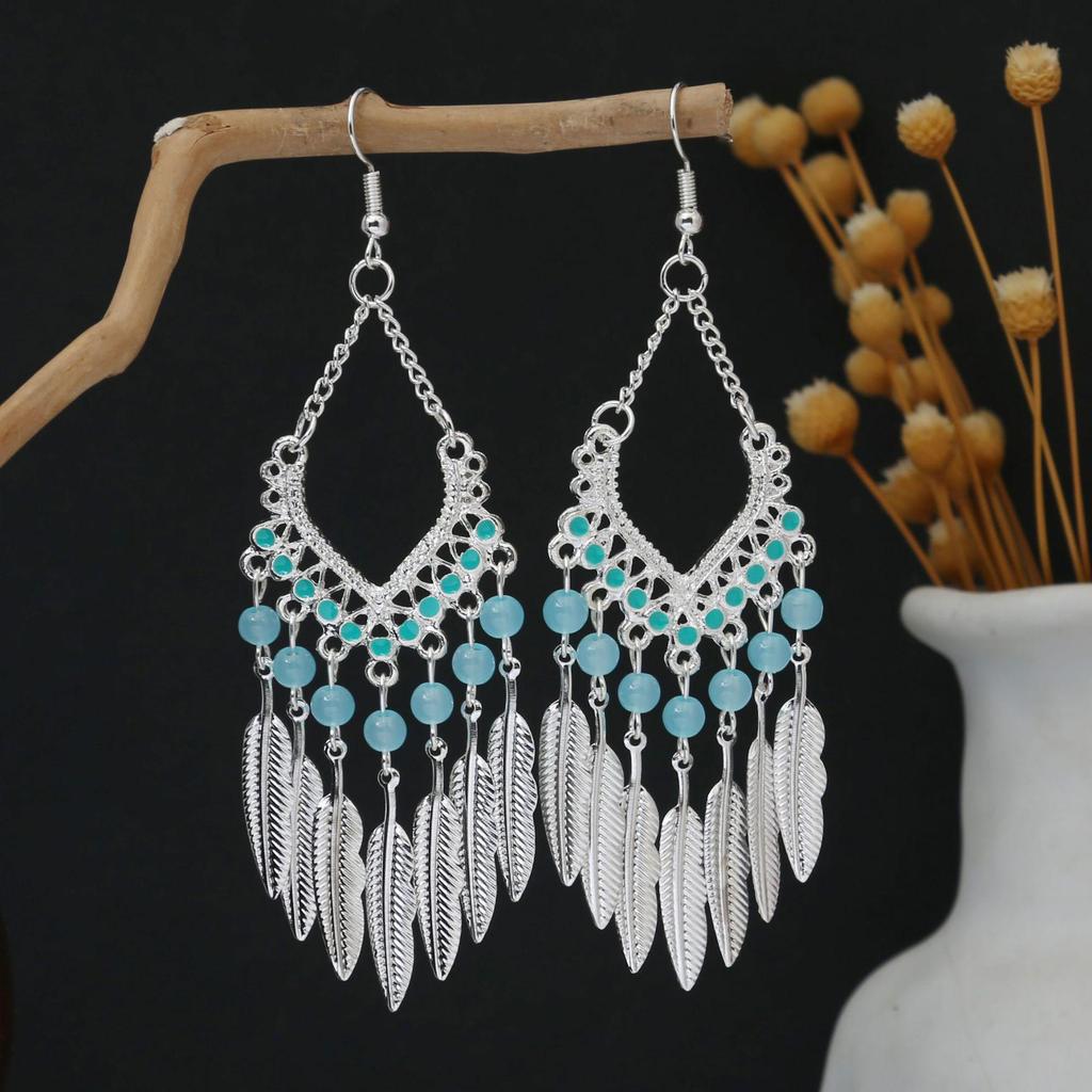 Personalized Bohemian Miao Silver Geometric Tassel Earrings