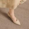 Krazing Pot Genuine Leather Round Toe Thin Heels Summer Shoes Solid Big Size 42 Shallow Decoration buckle Women Shallow Pumps