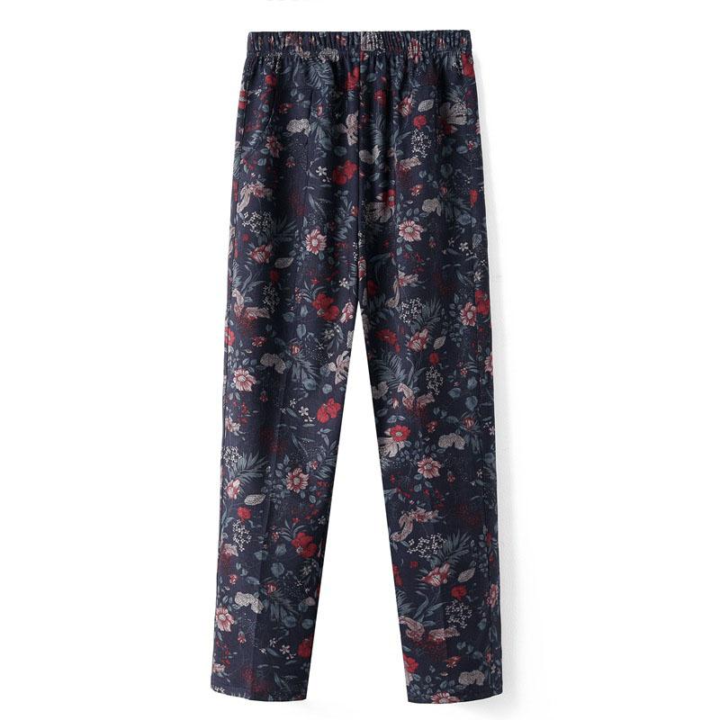 Women's Spring and Autumn Plus Size Floral Patterned Loose Wide Leg Pants Thin Breathable Elastic Waist Straight Leg Pants