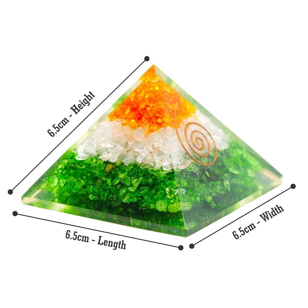 Resin Medium Size Multicolor Set of 1 Orgone Crystal Pyramid with Carnelian, Rock Crystal & Green Aventurine for Reiki Healing, Vastu Correction,