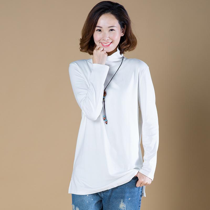 

Plus Size Women s Fleece-Lined High-Neck Long T-Shirt – Autumn/Winter 5XL