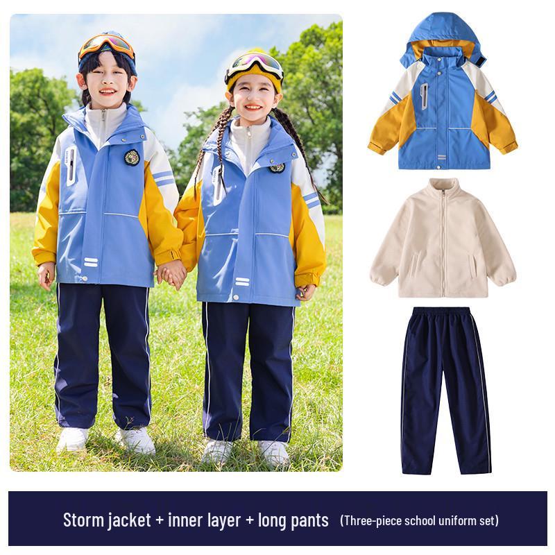 Children’s School Uniform Windbreaker Set for Spring and Autumn - Three-Piece Outfit for Kindergarten and Primary School