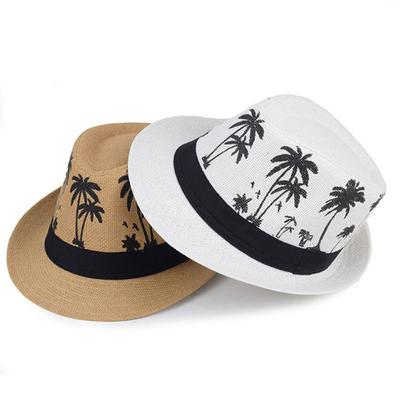 Men Beach Hat Breathable Short Brim Tree Print Contrast Color Flat Top Sun Protection Lightweight Outdoor Travel Jazz Hat Headwear