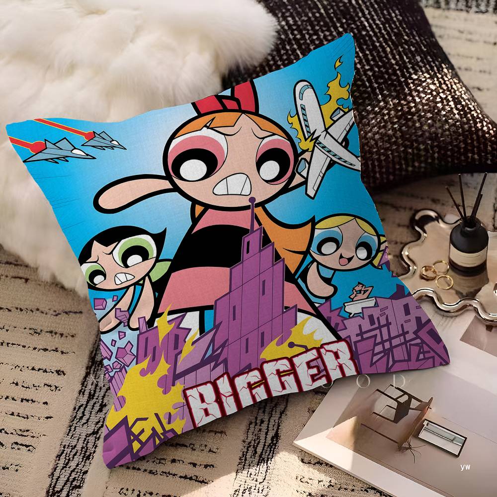 P-Powerpuff Anime G-Girls Personalized Picture Text Home Decorative Pillows Household Gifts 45x45cm