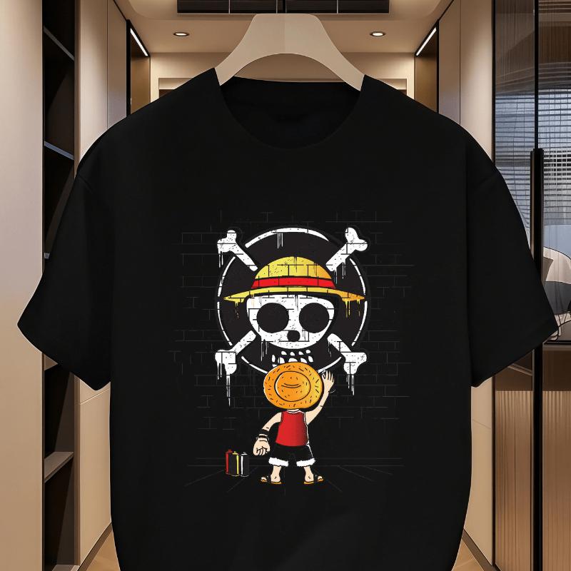 American Retro Skull and Skull Bone Adventure ONE PIECE T-shirt Summer New Retro Fashion Men's and Women's Streetwear