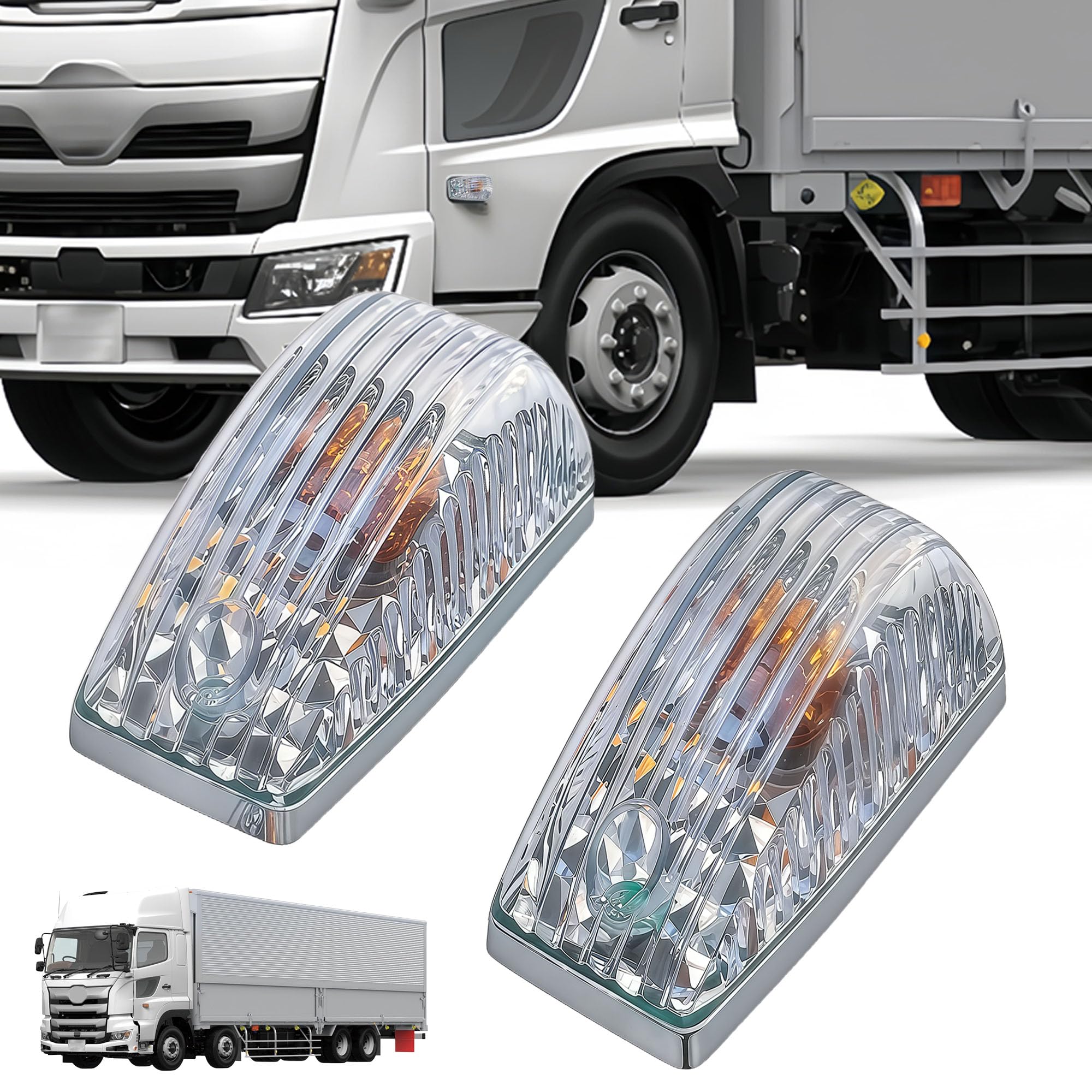 

JXCARSIOJP Hino Compatible 17 Profia Ranger Side Marker Crystal Lens Specification S25 Halogen Bulb Included Truck Parts Exterior Parts (Clear)