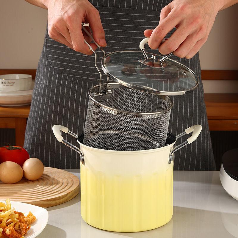 3L Gradient Color Fried Chicken Shop Deep Fryer Household Fried Pot With Lid Non-stick Frying Pan Kitchen Accessories