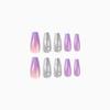 Purple Gradient Nail Stickers with Silver Glitter - Reusable False Nails