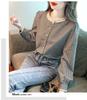 2025 Retro Checkered Lace Long Sleeve Shirt for Women - Spring/Autumn Round Neck Top