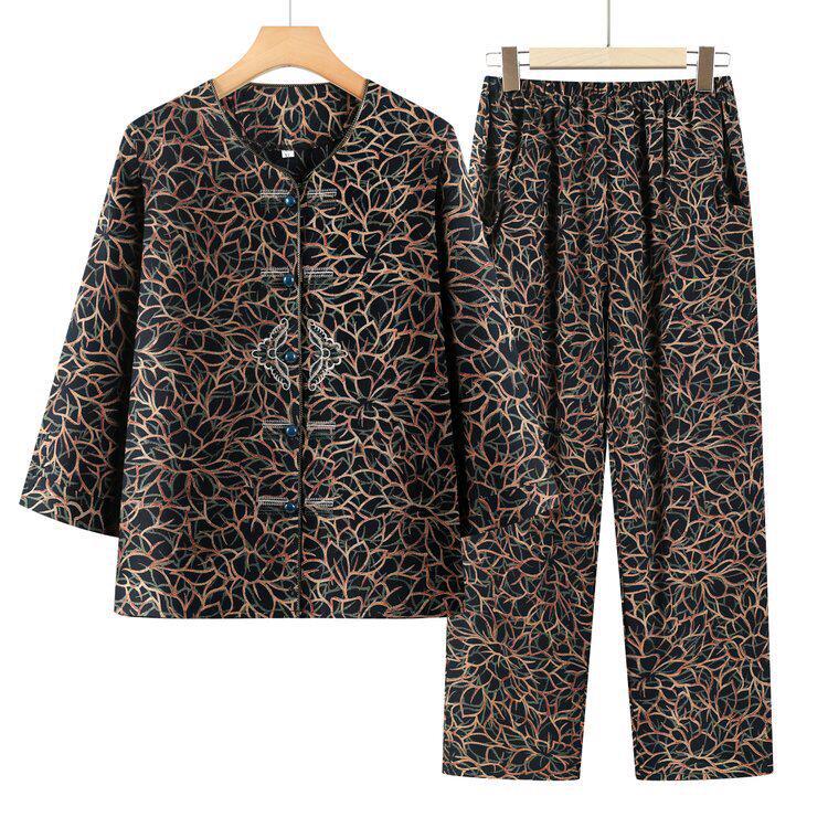 Plus Size Loose Two-Piece Set: Comfy Spring & Autumn Home Wear Pants and Top for Middle-Aged Women
