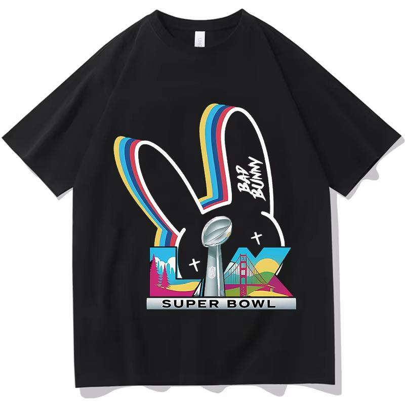 Bad Bunny Super Bowl Tshirts Short Sleeve Pure Cotton Oneck Fashion Tshirts Men Women Clothing Unisex Streetwear Hip Hop Tops
