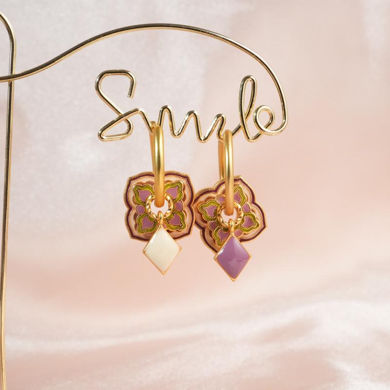 Colorful Drip Glaze Retro Chinese Earrings: Ethnic, Simple, Fashionable Style
