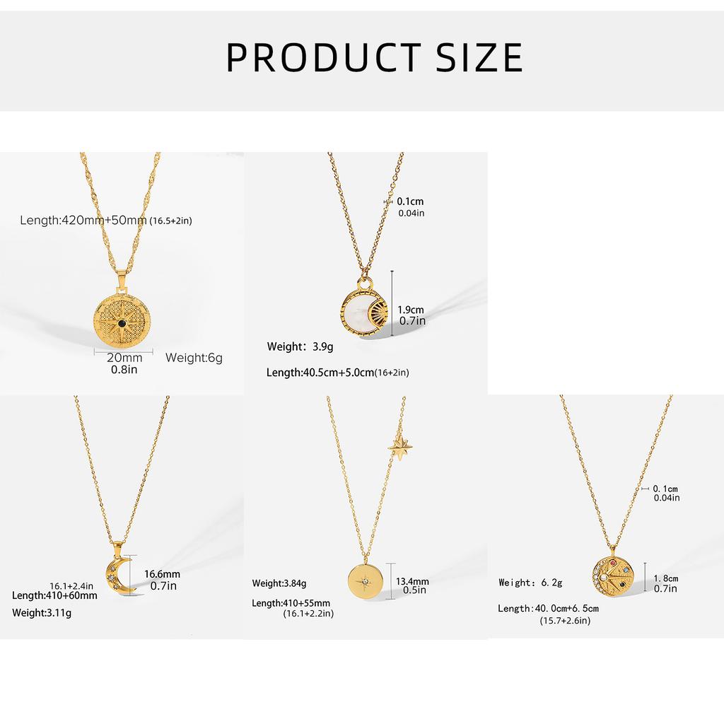 Stainless Steel Pendant Necklace Cubic Zirconia Charm Neckchain Unisex Clavicle Chain Gold Plated Waterproof Jewelry
