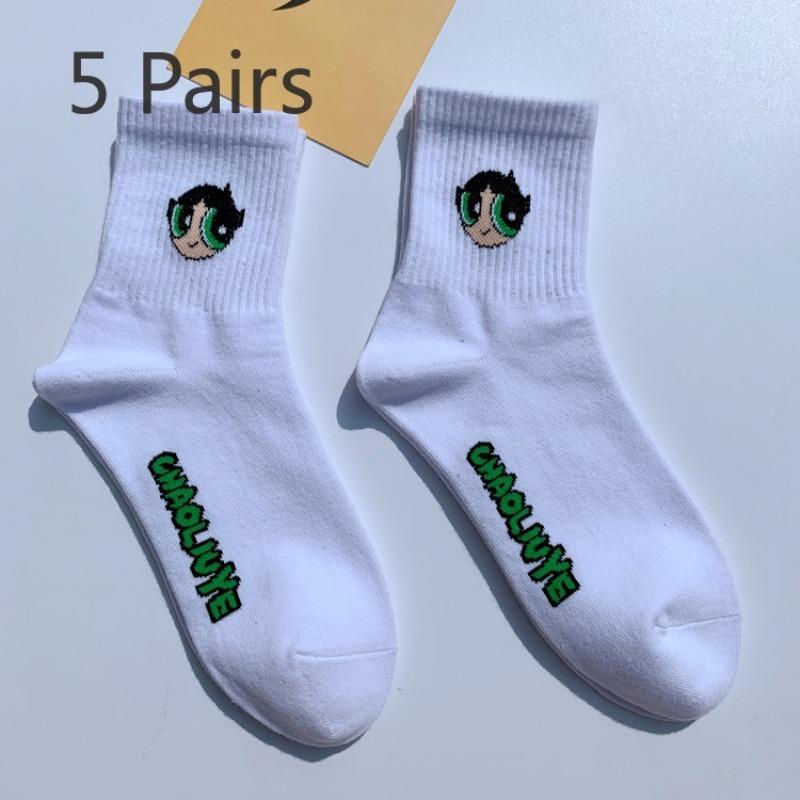 5 Pairs of Socks Men and Women Mid-calf Cute Tide Hip Hop Skateboarding Sports Cartoon Short Cotton Socks