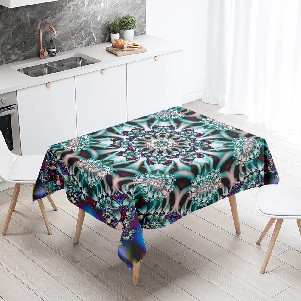 Psychedelic Geometric Mandala Pattern Rectangular Tablecloth Waterproof and Oilproof Wedding Restaurant Kitchen Table Decoration