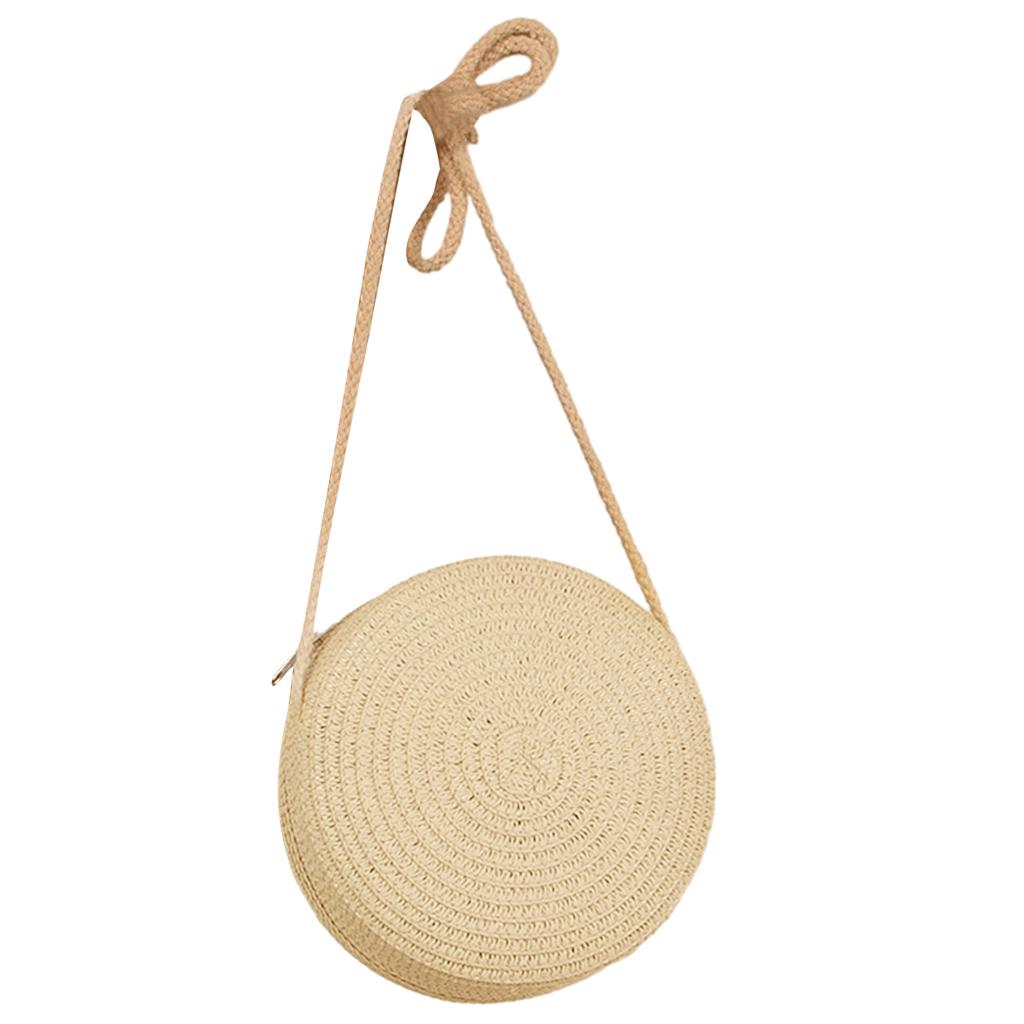 Solid Color Handwoven Bag Round Shoulder Bag Crossbody Bags for Women Girl Straw Woven Bag Large Capacity Beach Bag