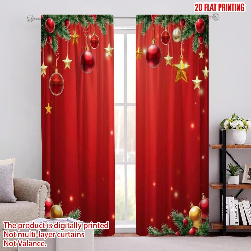 

Set Of 2 Flat Printing Merry Christmas Popular Window Drapes Red Snowflakes Fabric Without Electricity Festive Curtains Curtain Polyester W100*H70(CM)-Hooks&1PCS