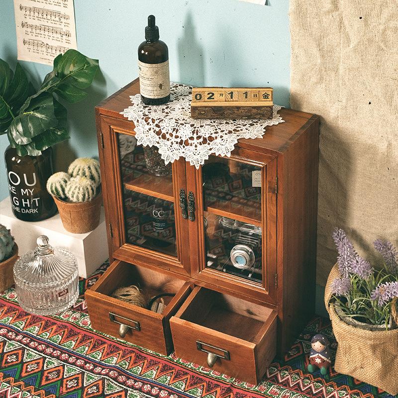 Mini meuble de rangement vintage rustique en pin avec tiroirs, armoire antique d'apothicaire pour épices pour l'organisation et le rangement de la cuisine, de la salle de bain, du bureau