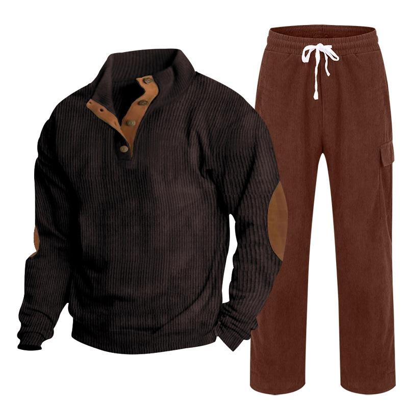 

Men s Autumn/Winter New Arrival Sportswear Two-Piece Set Corduroy Button-Down Henley Top and Straight-Leg Trousers Casual Ensemble S
