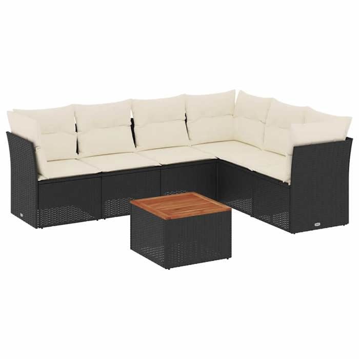 VidaXL Salon de Jardin avec Coussins 7 pcs, Canapés de Patio, Ensemble de Meubles, Mobilier de Terrasse Exterieur, Noir 3255986