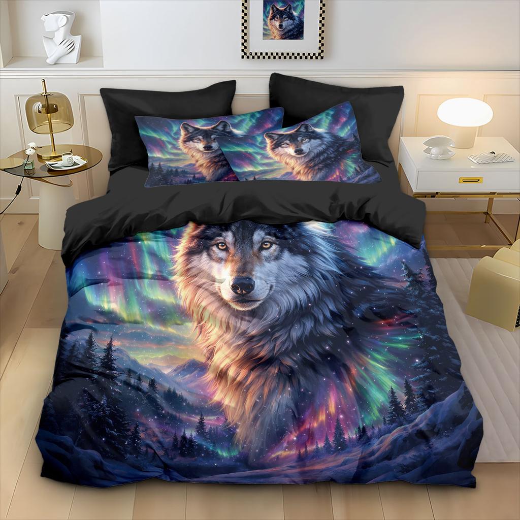 3pcs Ferocious Wolf Animal World Print Coreless Duvet Cover Set Multiple Sizes Comfortable Bedding Decoration, Machine Washable